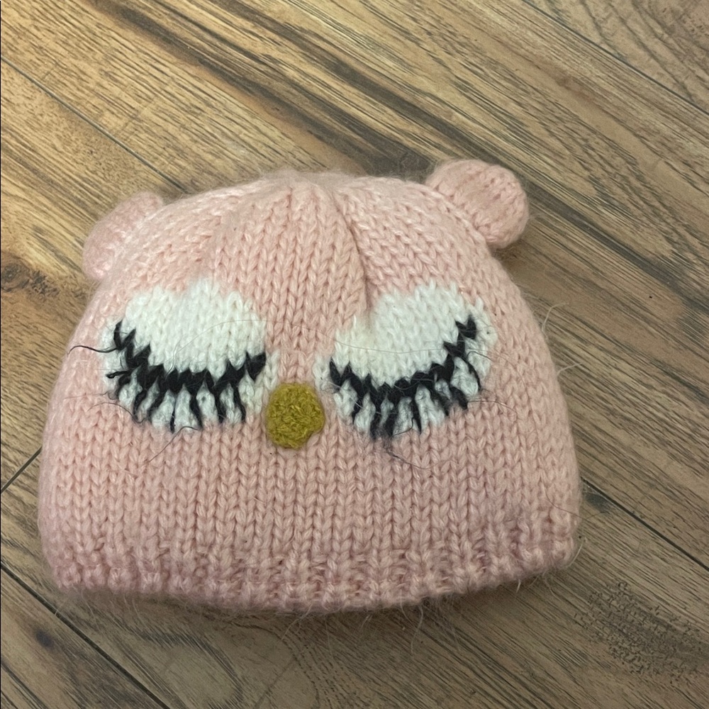 Cute Pink Knit Owl Beanie